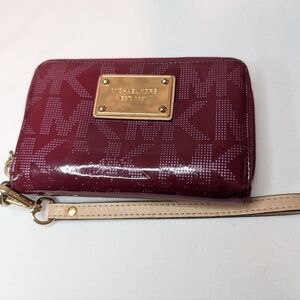 MICHAEL KORS Burgundy Zip Around Wristlet Wallet
